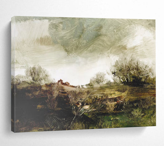 “Textured Green Field with Trees” Impressionist Oil Painting On Canvas DLZ122