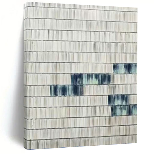 “Blue - Accented Textured Stripes” - Gray & Blue Minimalist Textured Painting On Canvas DKH1033