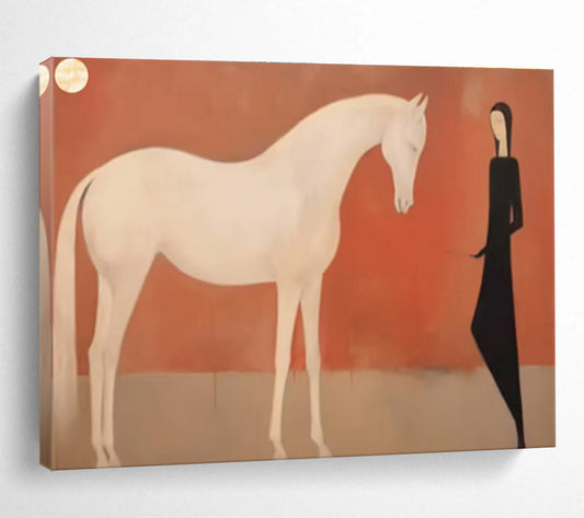 “Moonlit Companions” - White, Black, Red Figurative Oil Painting On Canvas DKH730