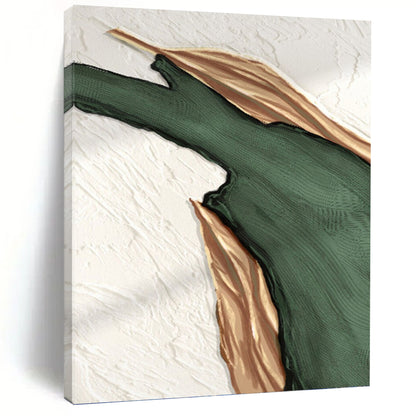 “Elegant Streaks” - Green & Gold Abstract Shapes Painting On Canvas DKH1507