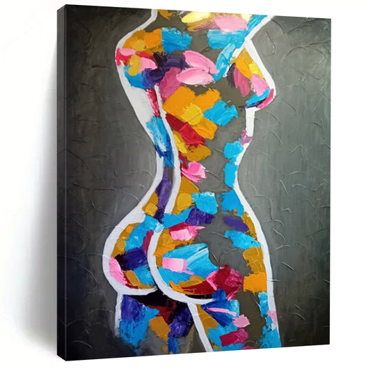 “Color - Blocked Feminine Form” - Colorful Abstract Female Body Painting On Canvas CT2188