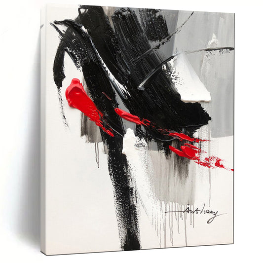 “Black, White, and Red Drama” – Bold Abstract Acrylic CT2088