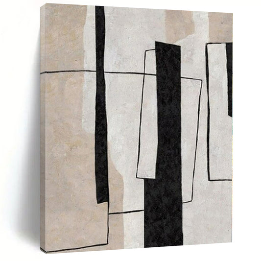 “Black - White - Beige Geometric Layers” – Geometric Abstract Painting CT1135