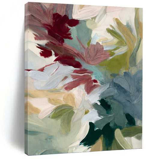 Mauve, Teal, and Green Floral Abstract - Contemporary Flower Painting On Canvas DKH1351