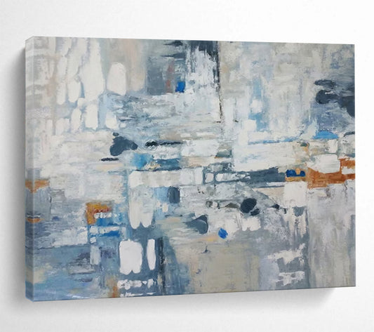 “Blue, Gray, Abstract ‘Urban Mosaic’” - Abstract Cityscape Painting On Canvas DLZ018
