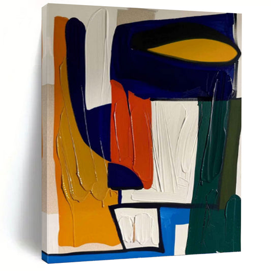 “Bold Geometric Palette” - Blue, Orange, Yellow & Green Abstract Shapes Painting On Canvas DKH1187