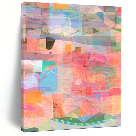 Colorful Collage Shapes, Light Hues - "Sunny Patchwork" - Mixed - media Abstract Art CT1862
