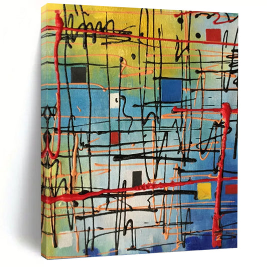 “Colorful Grid Energy” - Multicolor Geometric Abstract Painting On Canvas DKH1582