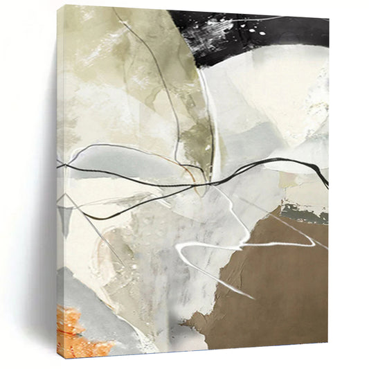 Neutral & Black Lines - Abstract Composition Painting On Canvas DKH1237