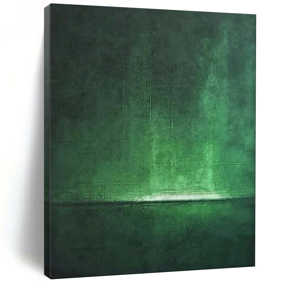 “Emerald Light: Abstract Nocturne” - Textured Monochrome Acrylic on Canvas CT1891