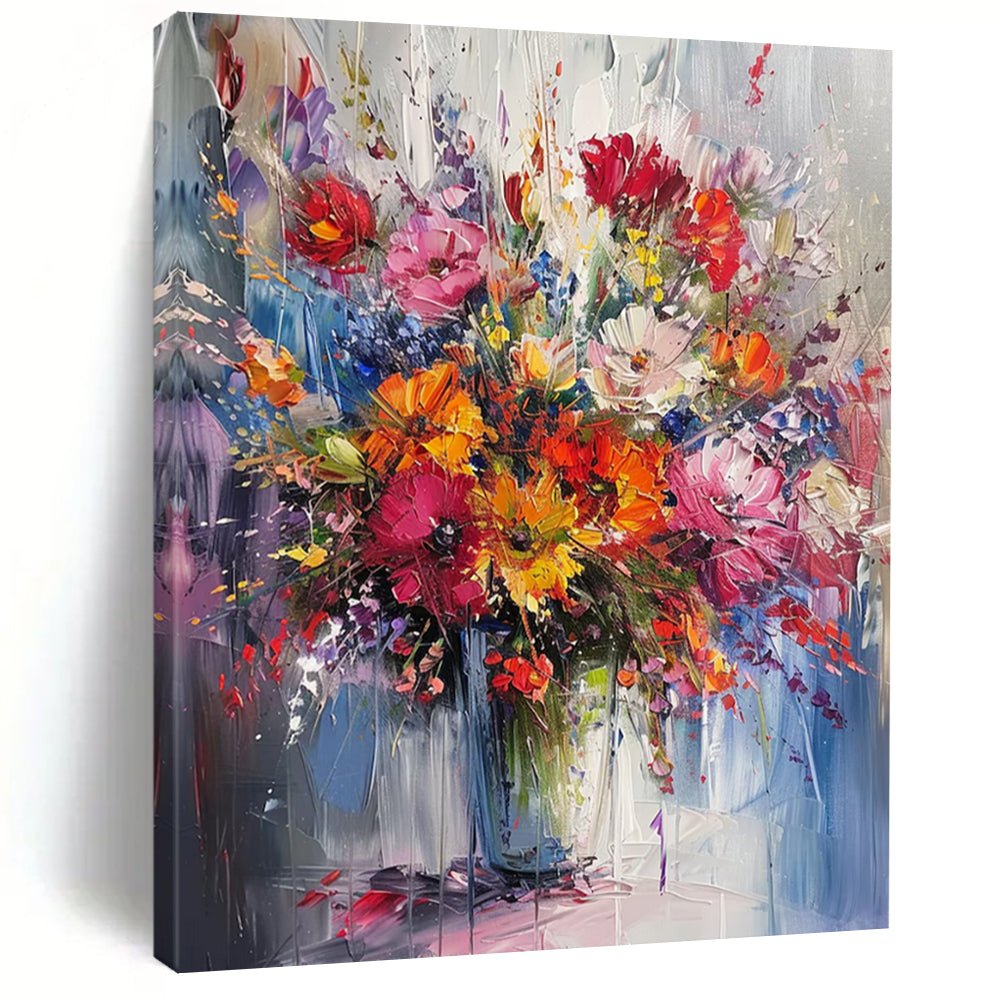 “Colorful Floral Explosion” - Multicolor Floral Painting On Canvas DTP260