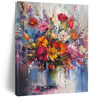 “Colorful Floral Explosion” - Multicolor Floral Painting On Canvas DTP260