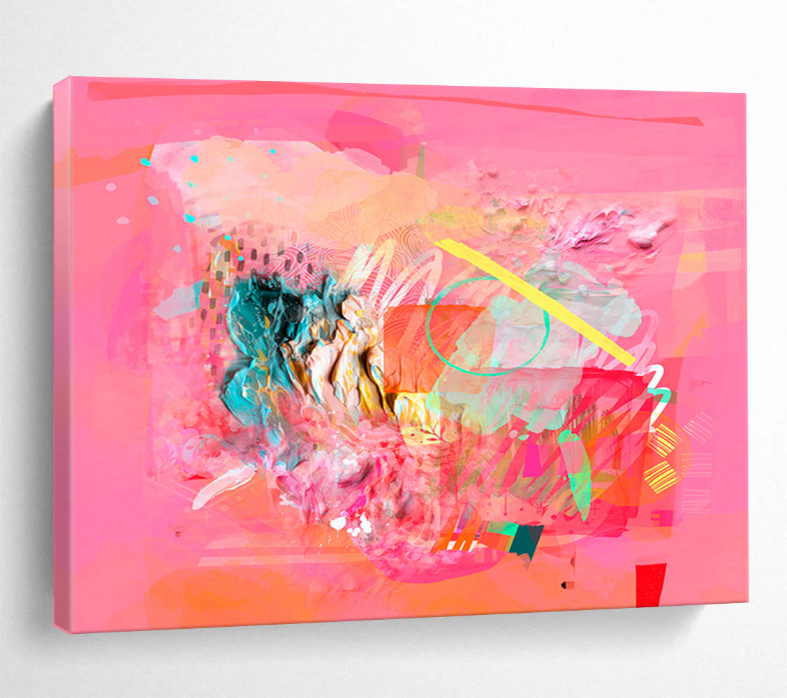 “Pink - Based Abstract Collage - Textured Layers and Colorful Accents” Painting On Canvas DKH028