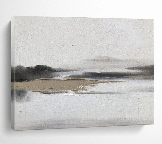 Minimalist Gray Landscape - Gray, White & Brown Landscape Painting On Canvas DKH911