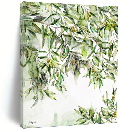 “Green Olive Branches with Olives” - Nature - Inspired Watercolor Painting On Canvas DKH1083