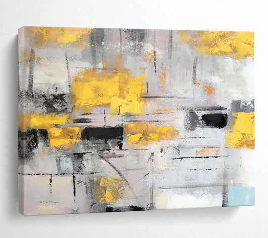 Gray and Gold Abstract Expressionist Painting On Canvas DKH285