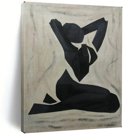 “Black Abstract Figure” – Cubist - Inspired Oil Painting On Canvas CT2164