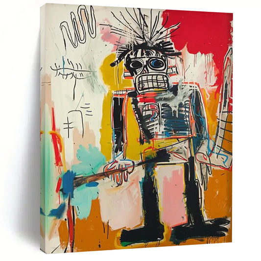 “Spiky - Haired Tribal Figure” - Basquiat - Inspired Street Art Painting On Canvas DTP109
