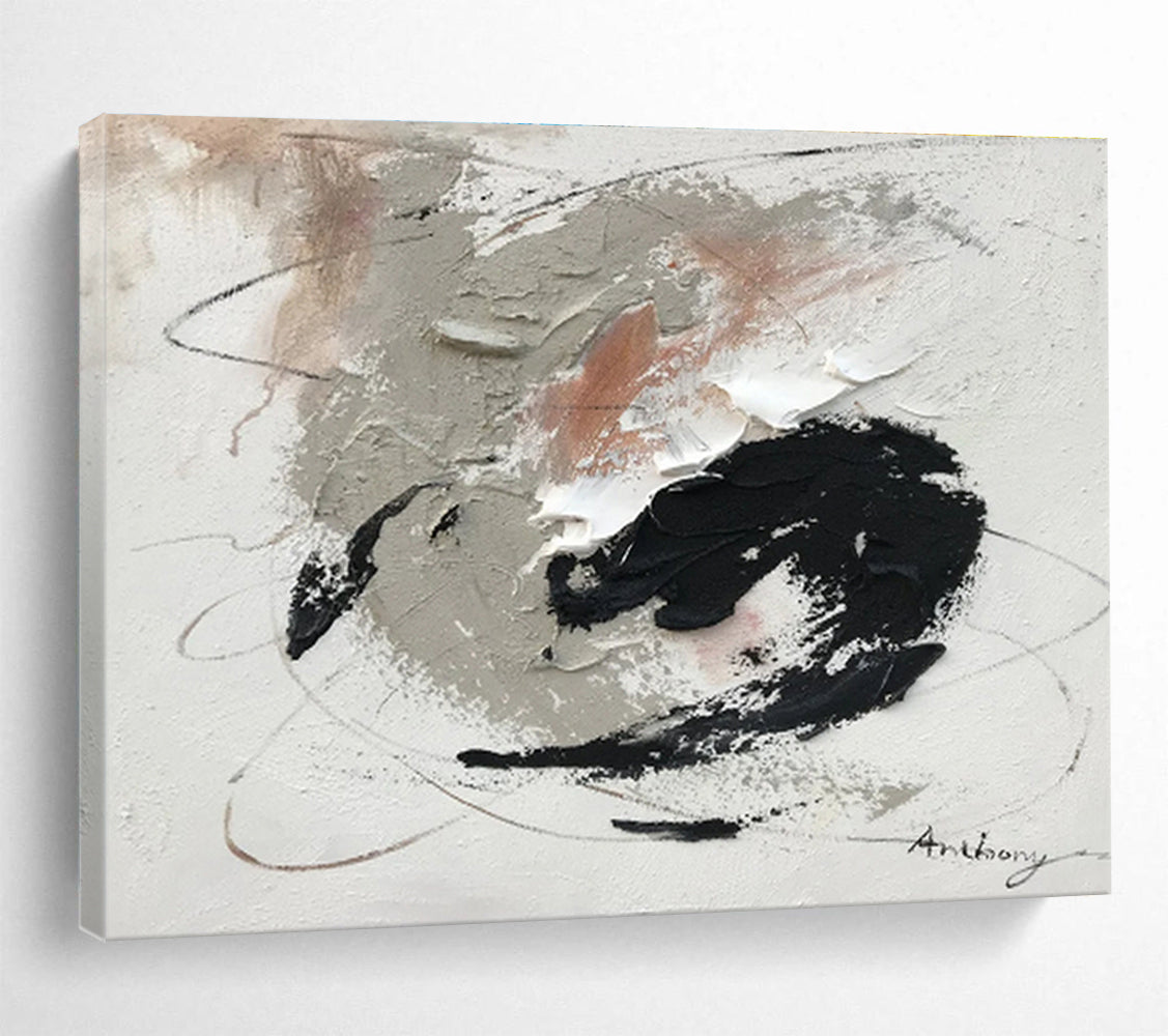 Textured Gray and Black Abstract Painting On Canvas DKH312