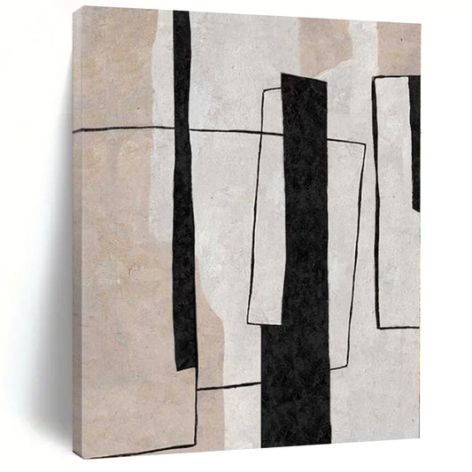 “Black - White - Beige Geometric Layers” – Geometric Abstract Painting CT1159