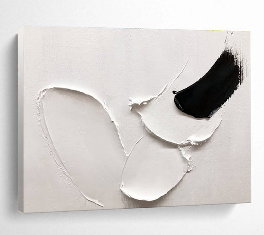 Simple Black & White Forms - White & Black Abstract Painting On Canvas DKH909