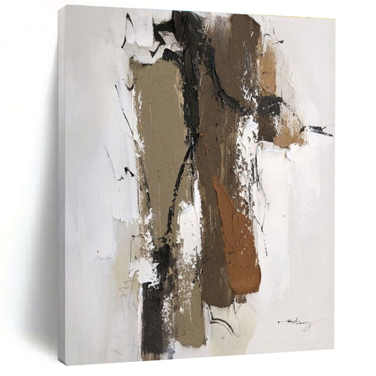 “Brown - Black - White Textured Forms” ，Abstract Acrylic Painting CT0794