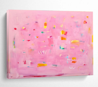 Pink Abstract with Colorful Accents - Playful Shapes and Soft Hues Painting On Canvas DKH051