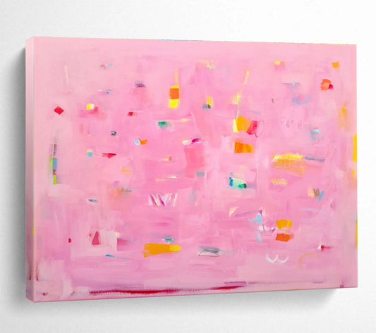 Pink Abstract with Colorful Accents - Playful Shapes and Soft Hues Painting On Canvas DKH051