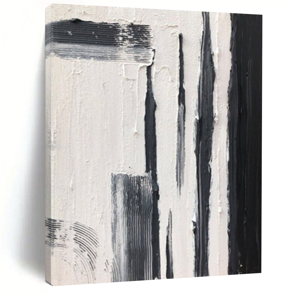 “Black, White, Gray Textured Strokes ‘Urban Pulse’” - Impasto Abstract Painting On Canvas DTP367
