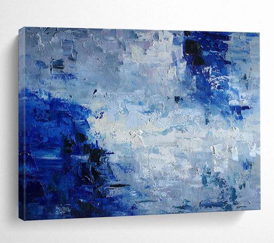 “Blue - Gray Abstract Textures” - Impressionistic Abstract Painting On Canvas DKH851