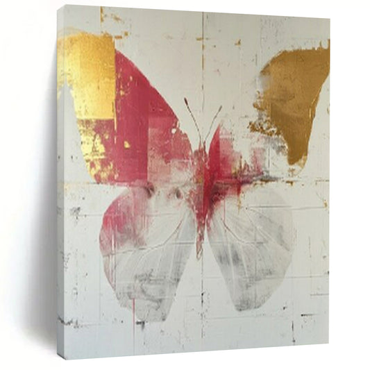 “Elegant Red - Gold Butterfly” - Red, Gold & White Butterfly Painting On Canvas CT2207