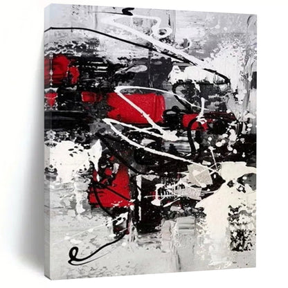 “Black, White, Red Dynamic Splashes ‘Vibrant Chaos’” - Impasto Abstract Painting On Canvas DTP383