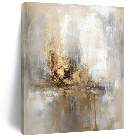 Grey, Gold, White & Red Abstract Reflection - "Ethereal Reflections" - Abstract Oil Painting CT1463