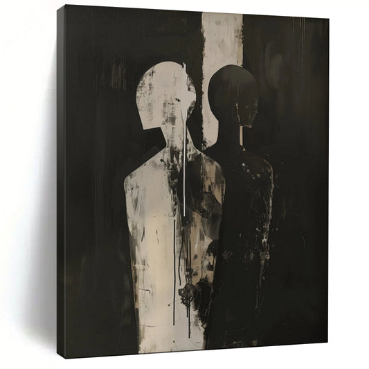 “Black and White Abstract Figures” - Modernist Acrylic Art CT1930