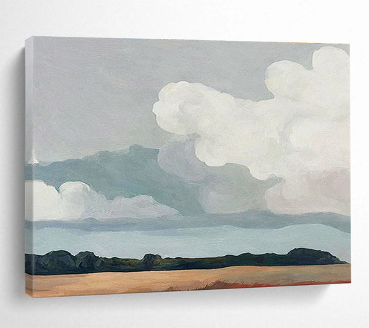 “Soft Clouds Over Earthy Field” - Minimalist Landscape Painting On Canvas DKH793