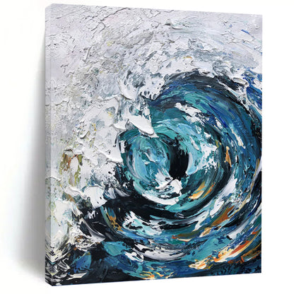 Turquoise and White Swirling Wave - Abstract Impasto Painting On Canvas DKH1295