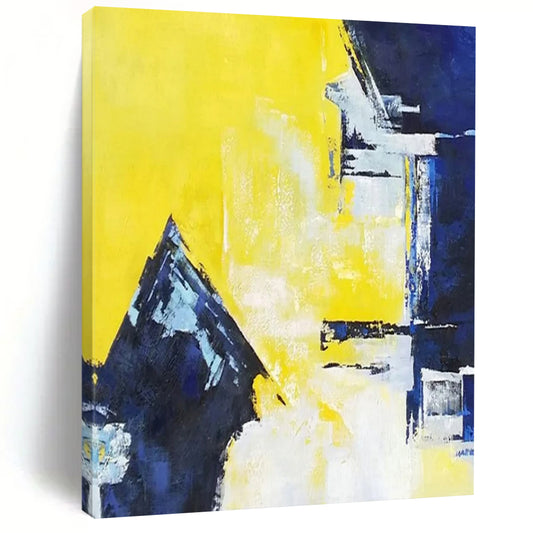 Vibrant Yellow, Blue & White Geometric Abstraction - Abstract Painting On Canvas CT2304