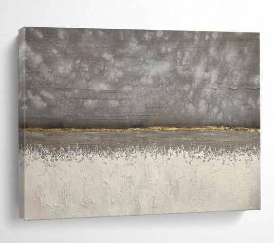 Concrete Elegance Gray and Gold Minimalist Painting On Canvas DKH172