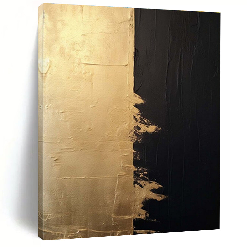 “Gold and Black Contrast, Textured Edges” - “Elegant Duality”，Abstract Oil Painting CT0690