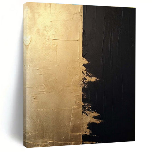 “Gold and Black Contrast, Textured Edges” - “Elegant Duality”，Abstract Oil Painting CT0690