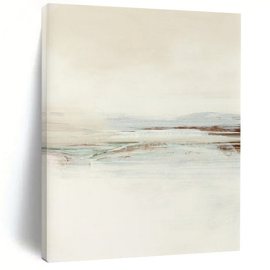 “Neutral Tones Seaside” - Beige, Blue, Green Abstract Landscape Painting On Canvas DTP224