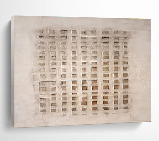 Grid - Like Neutral Abstract - Subtle Patterns and Textured Layers Painting On Canvas DKH050