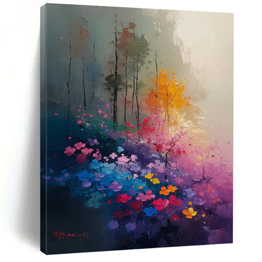 “Enchanted Garden” - Colorful Flowers and Trees Abstract Landscape Painting On Canvas DKH1533
