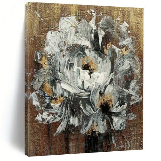 “Textured Floral in Gold - Brown” – Impasto Flower Painting CT1194