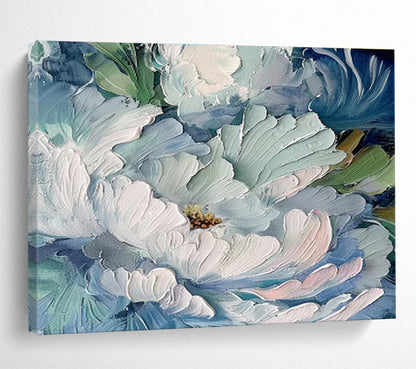Textured Blue Peony Blooms Painting On Canvas DKH675