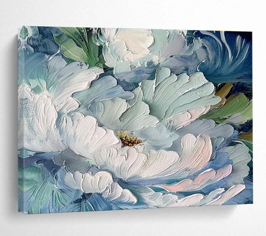 Textured Blue Peony Blooms Painting On Canvas DKH675