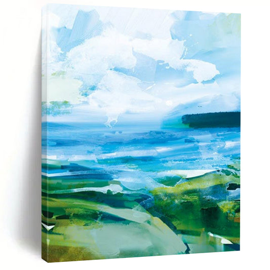 “Vibrant Blue - Green Abstract Landscape” - Abstract Expressionist Painting On Canvas DTP183