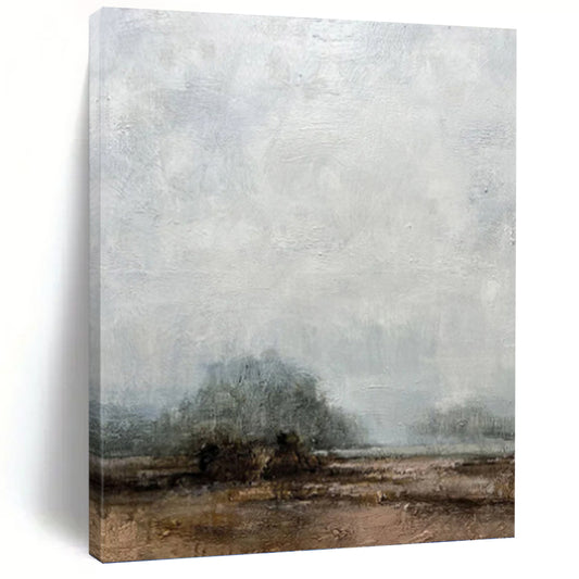 “Misty Horizons” - Gray & Brown Subtle Landscape Painting On Canvas DKH1510