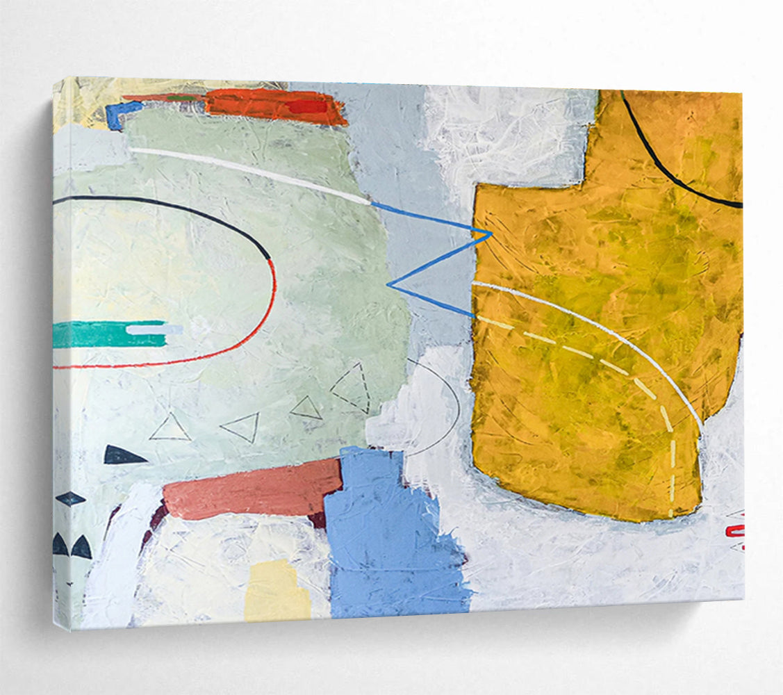 “Soft Geometric Collage” Abstract Mixed - Media Painting On Canvas DKH559