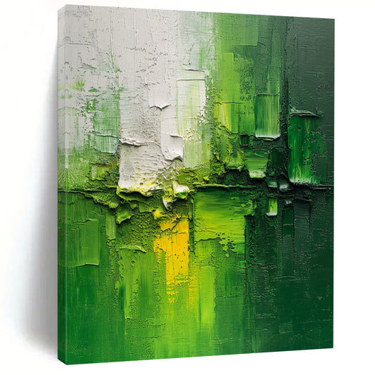 “Textured Green - Yellow Abstract” - Impasto Expressionist Painting On Canvas DTP003